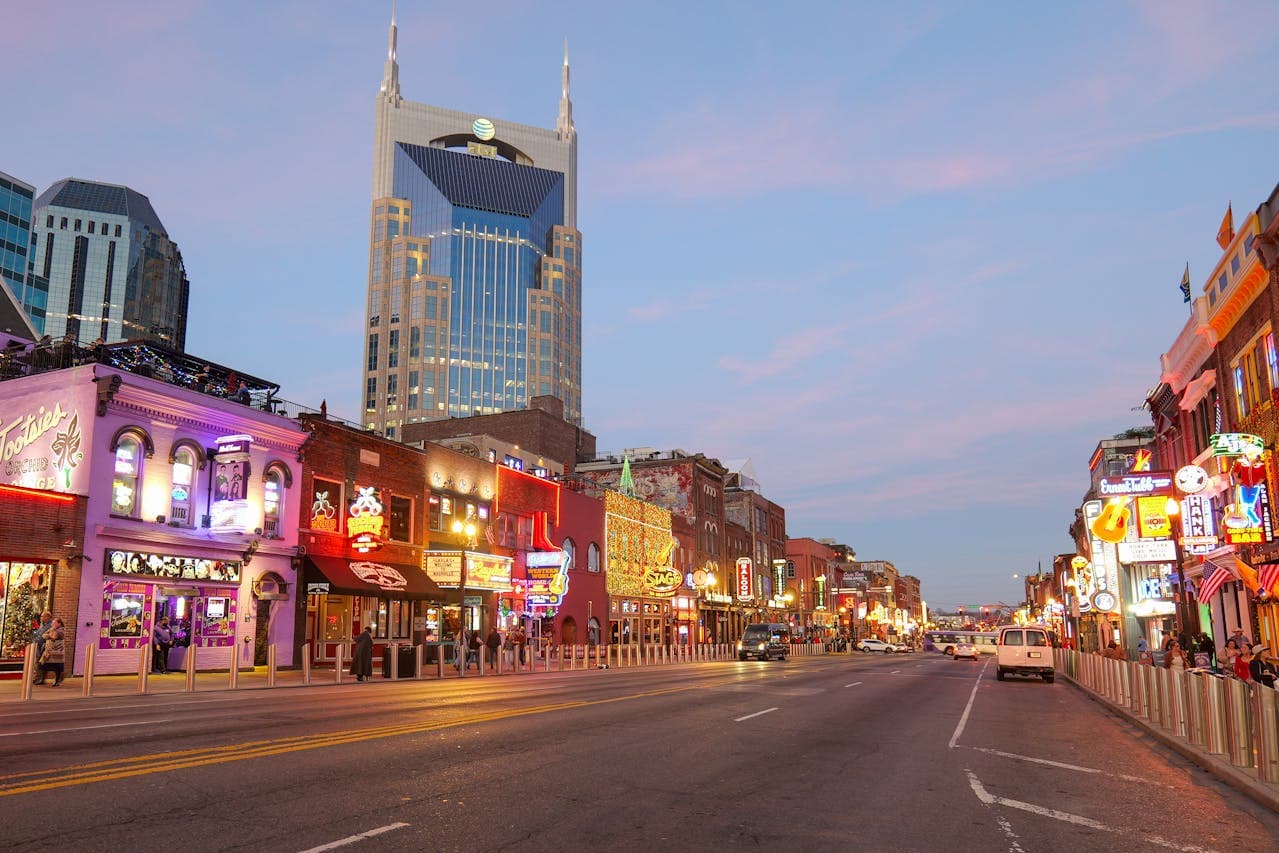 Nashville business district at dusk
